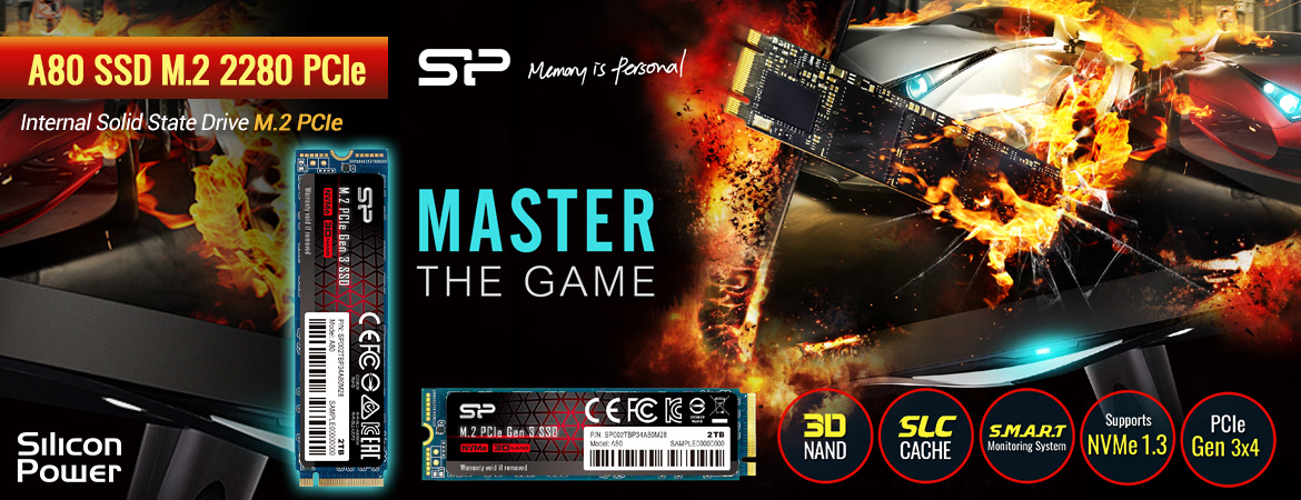 Silicon Power A80 SSD M.2 2280 PCIe Gen3x4 NVMe1.3 – 256GB-2TB